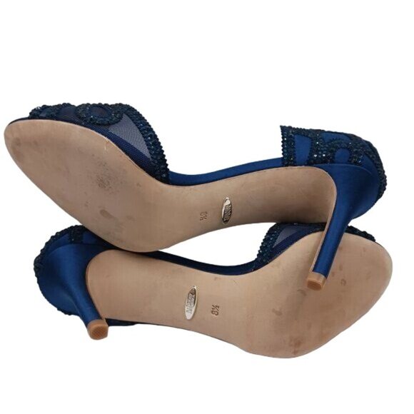 NEW Badgley Mischka Marla Blue Satin Beaded‎ Embellished Heels Size 8.5 - Picture 7 of 14